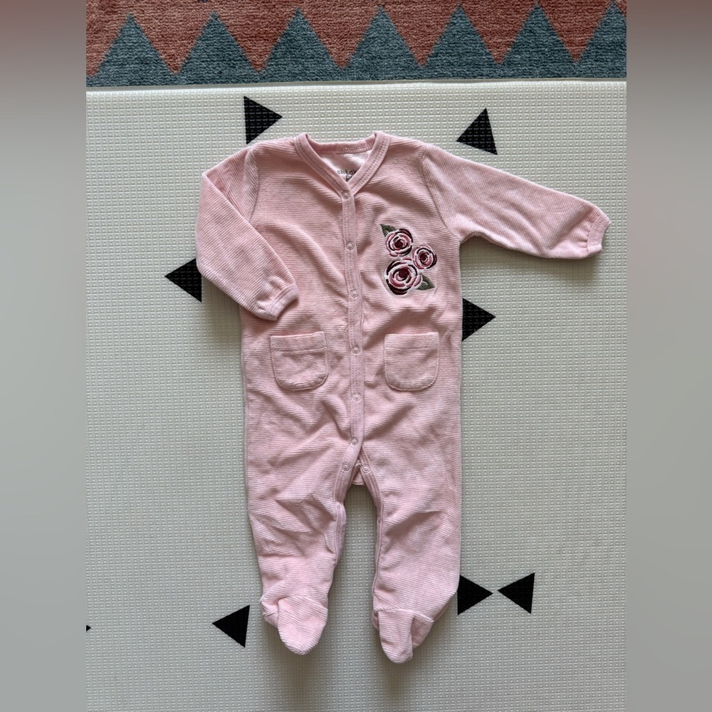 Chick Pea|Baby girl corduroy Pink long sleeve footsie pajamas w Floral Design•••